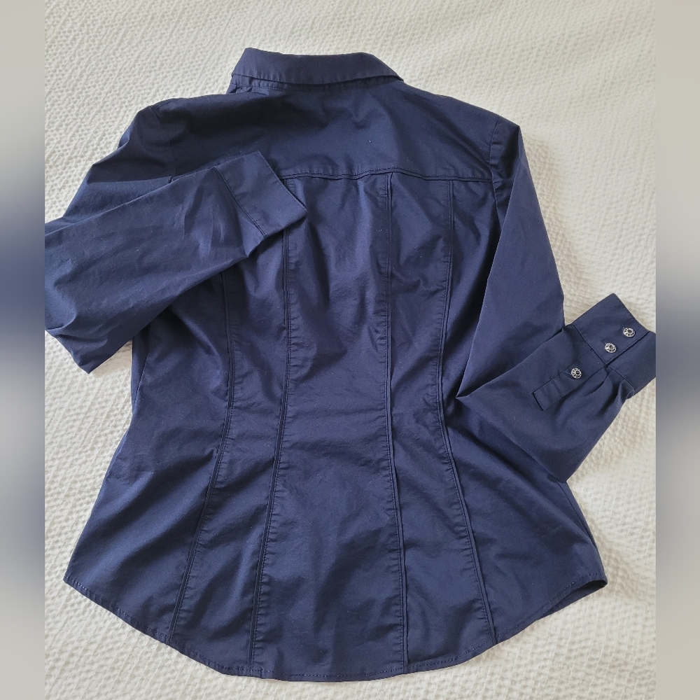 Navy button down blouse - Picture 5 of 6